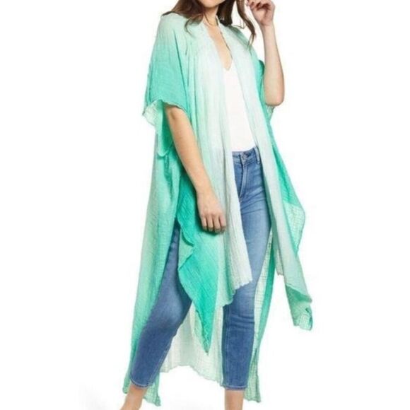Free People Ombré Green Short Sleeve Duster - Picture 1 of 9
